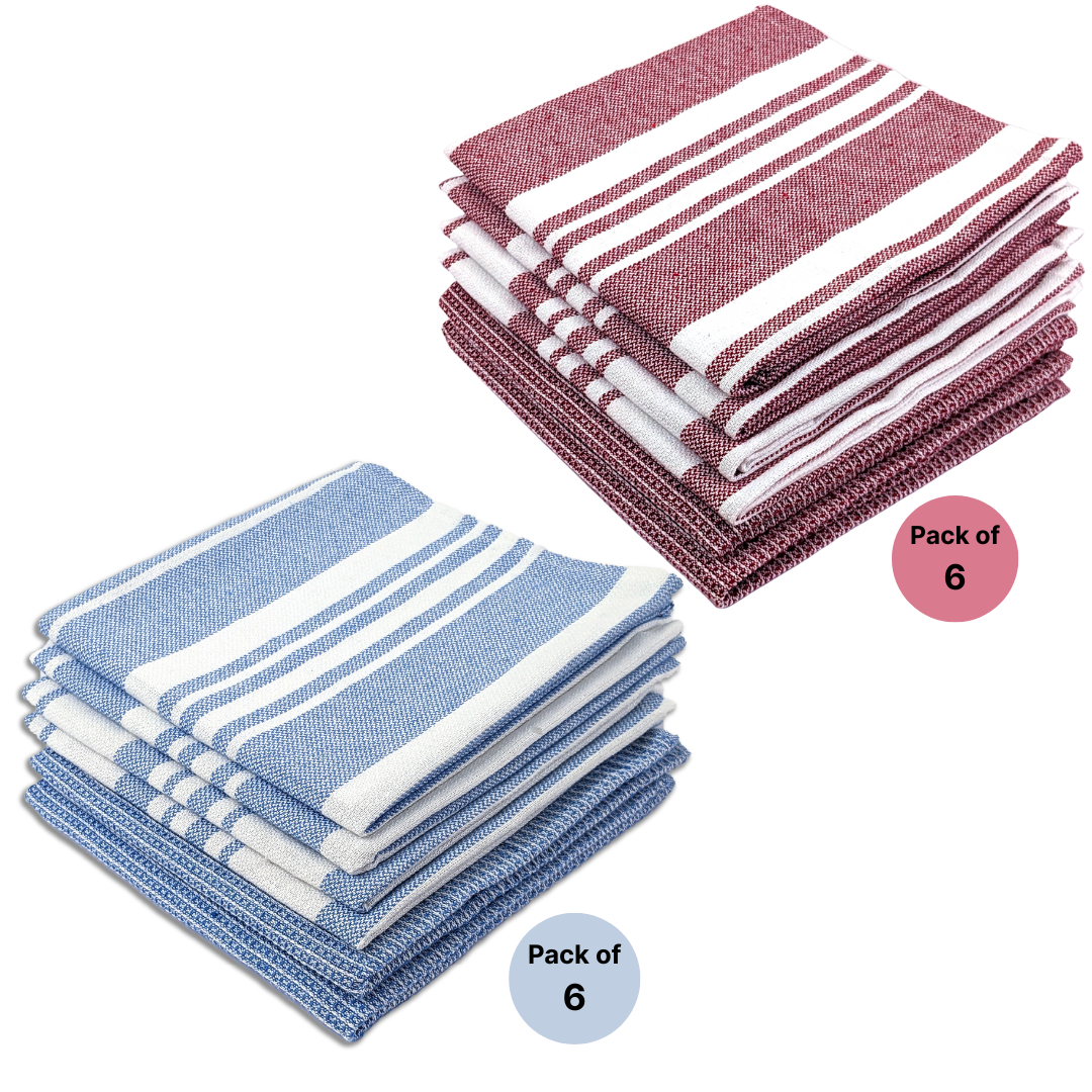 RIGHTSIZE Kitchen Towels, 2 x 1.5 Ft, Crimson & Blue. Pack of 12