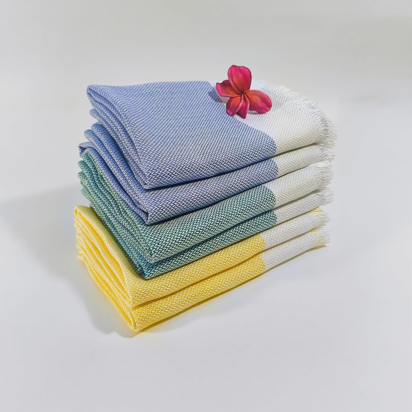 IndiHaus Bamboo Hand Towels, Super Soft and Absorbant, (6, Blue, Teal & Yellow)