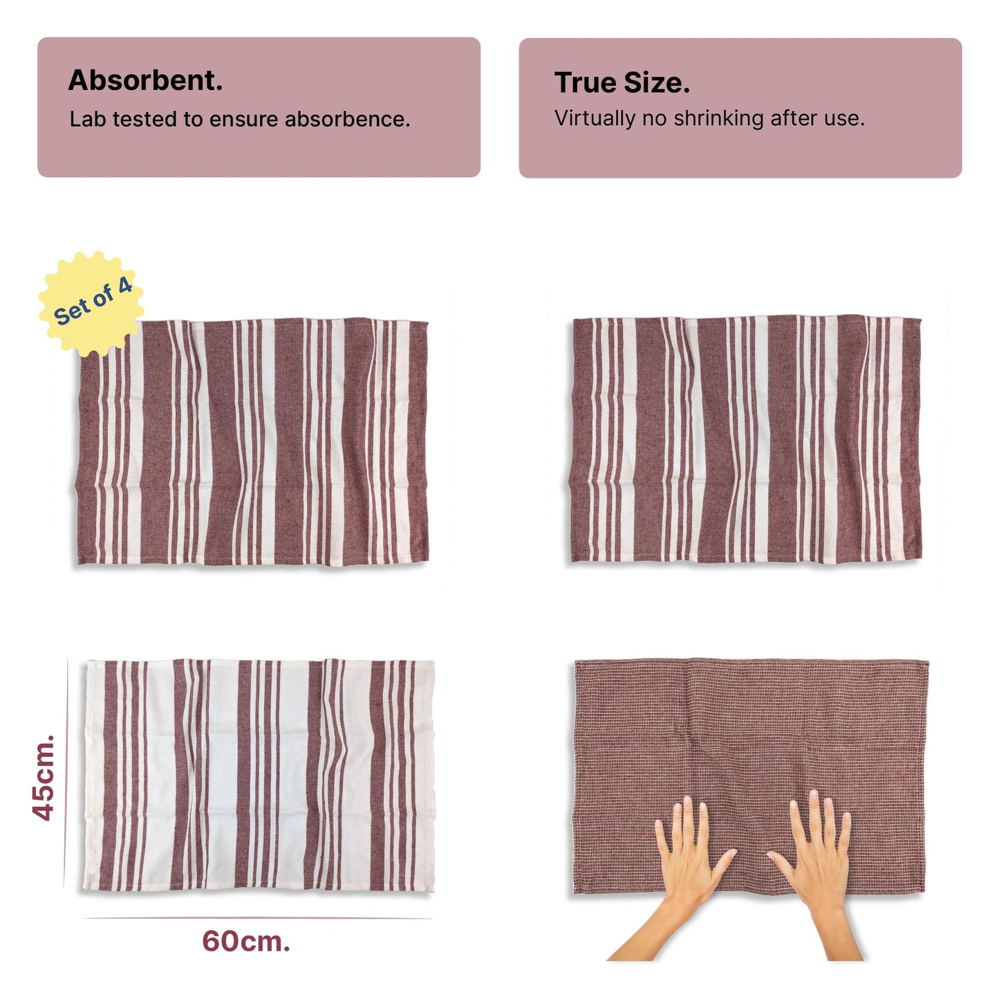 RIGHTSIZE Kitchen Towels, 2 x 1.5 Ft, Earth Crimson. Pack of 4