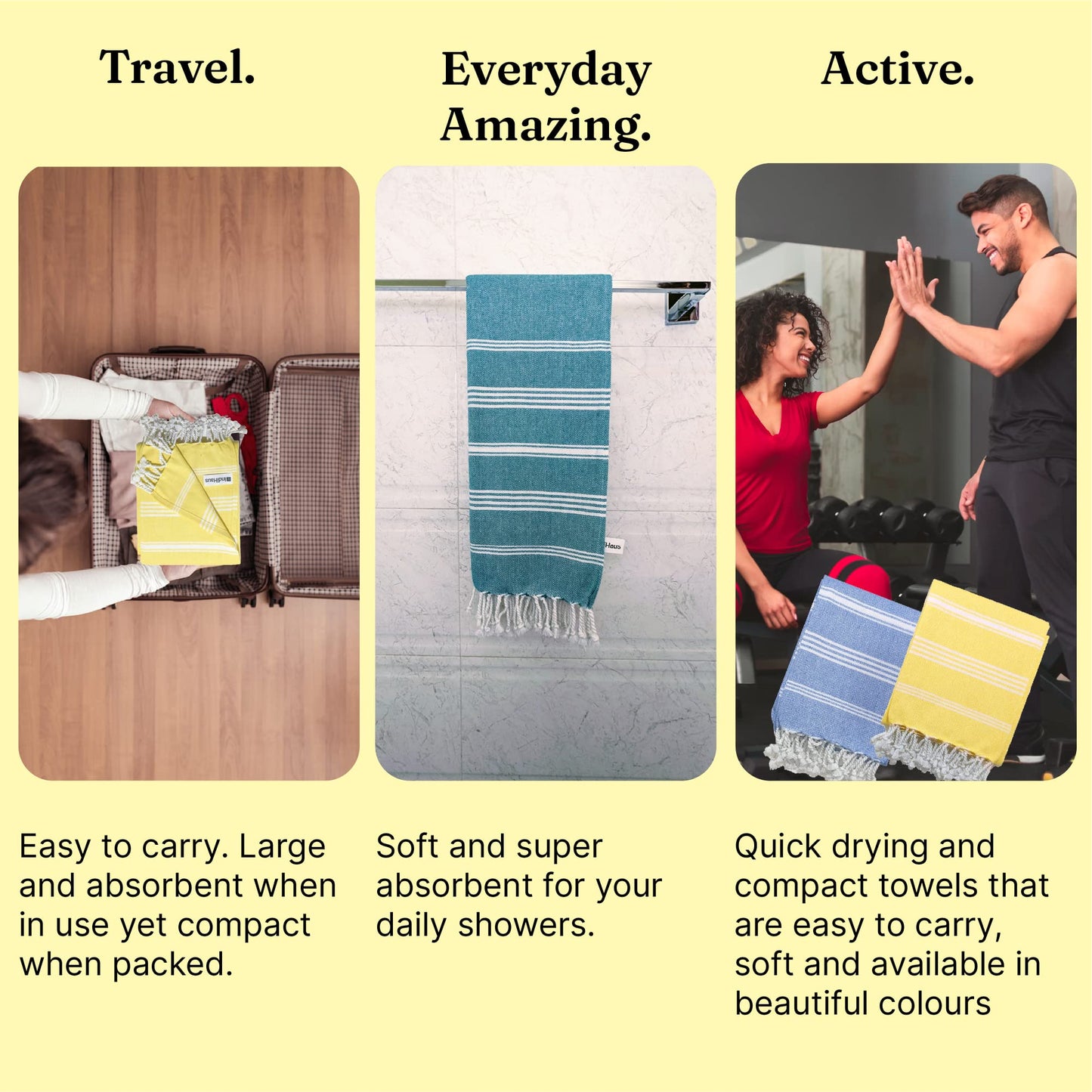 The BIG Towel Bath & Hand Towel Set, Sunshine Yellow & Indihaus Blue. (Pack of 2+4)