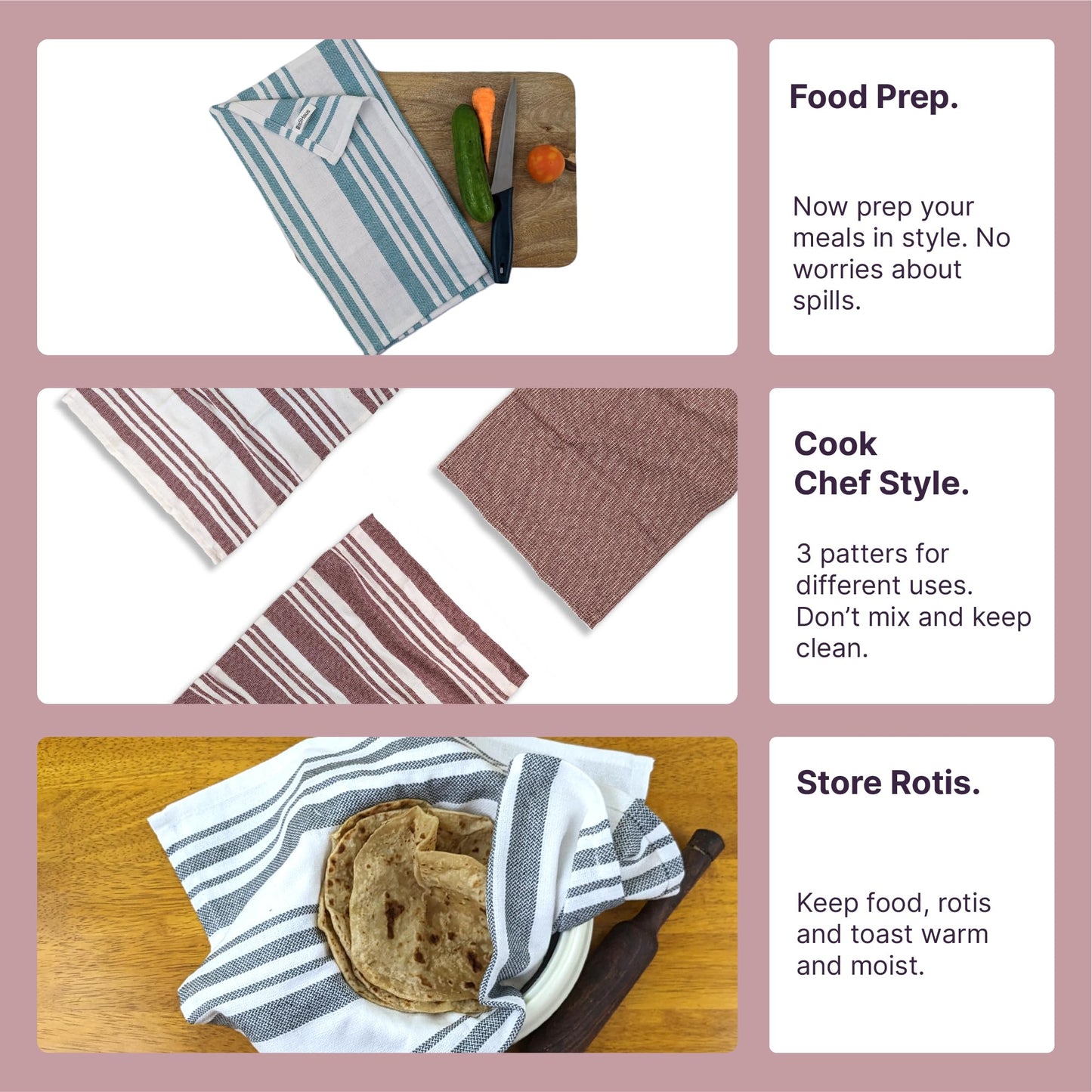 RIGHTSIZE Kitchen Towels, 2 x 1.5 Ft, Earth Crimson. Pack of 4