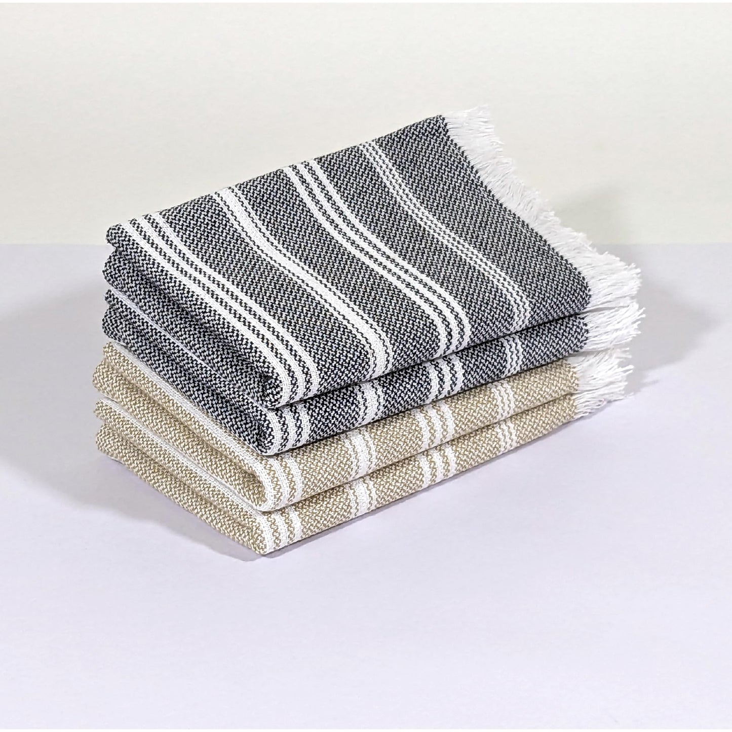 VIBRANT Hand Towels, 2 x 1.5 Ft, Beige & Grey. Pack of 4