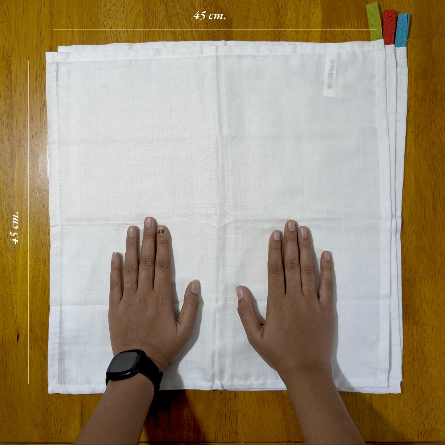 MUSLIN Hand & Face Towel, 1.5 x 1.5 Ft, White, 100% Cotton, (Pack of 3)