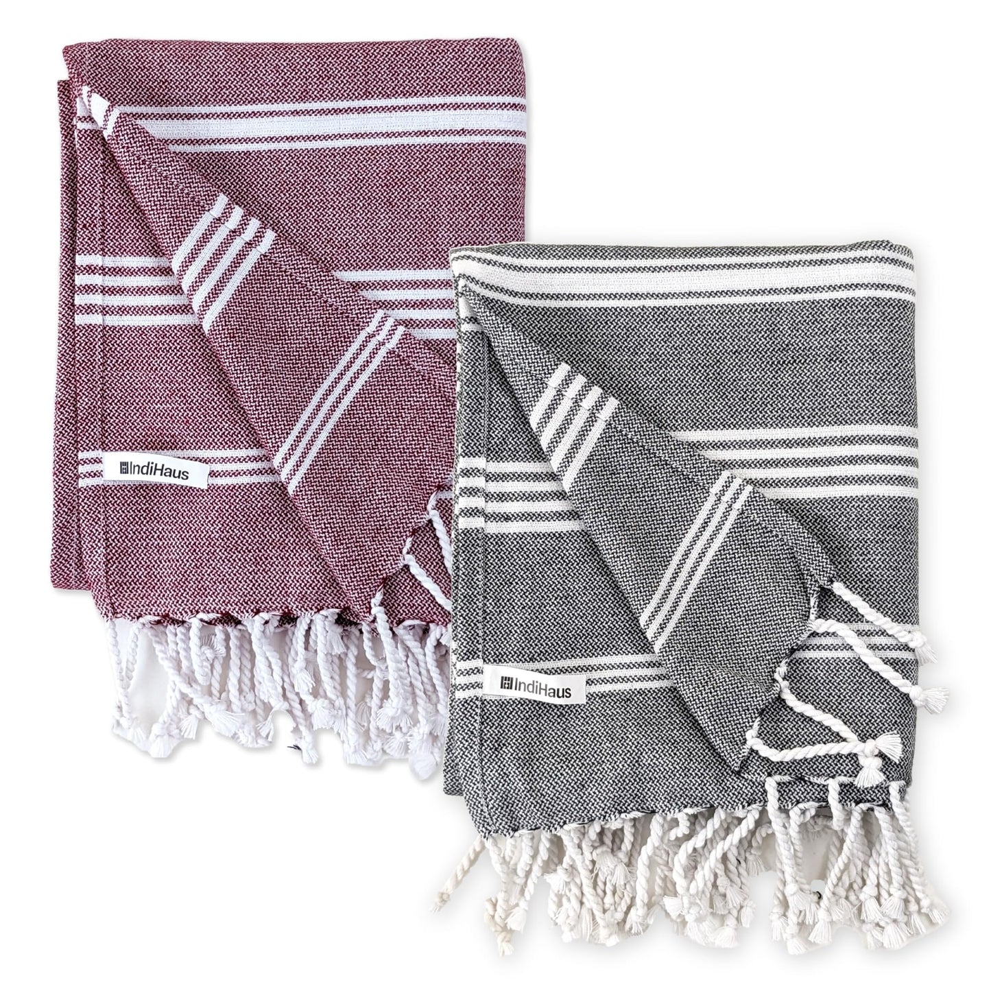 The BIG Towel, 5 x 2.8 Ft, Crimson & Grey. Pack of 2