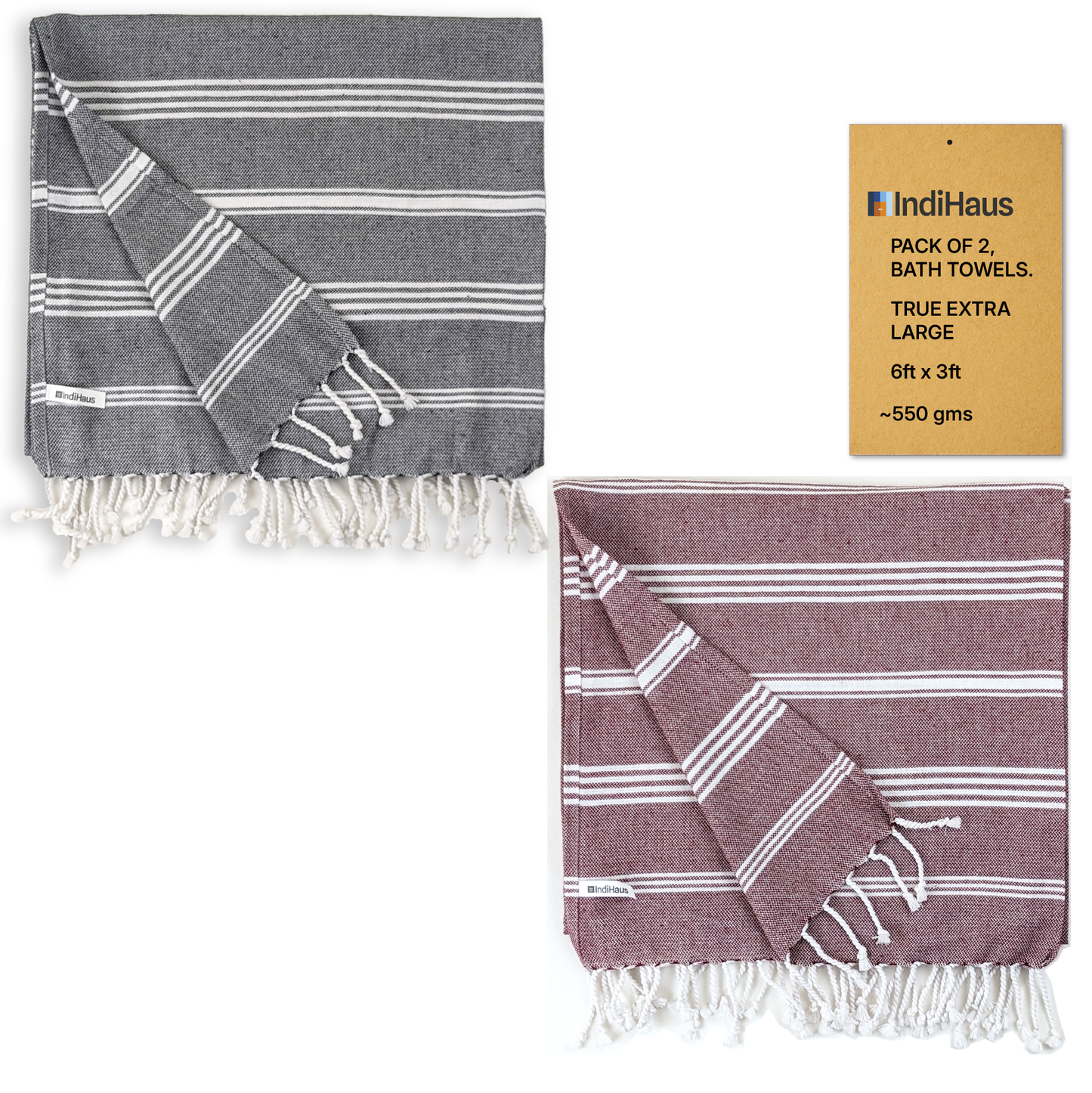 TRULY XL Bath Towel Towel 6Ft X 3Ft, Earthy Crimson & Slate Grey (Pack of 2)