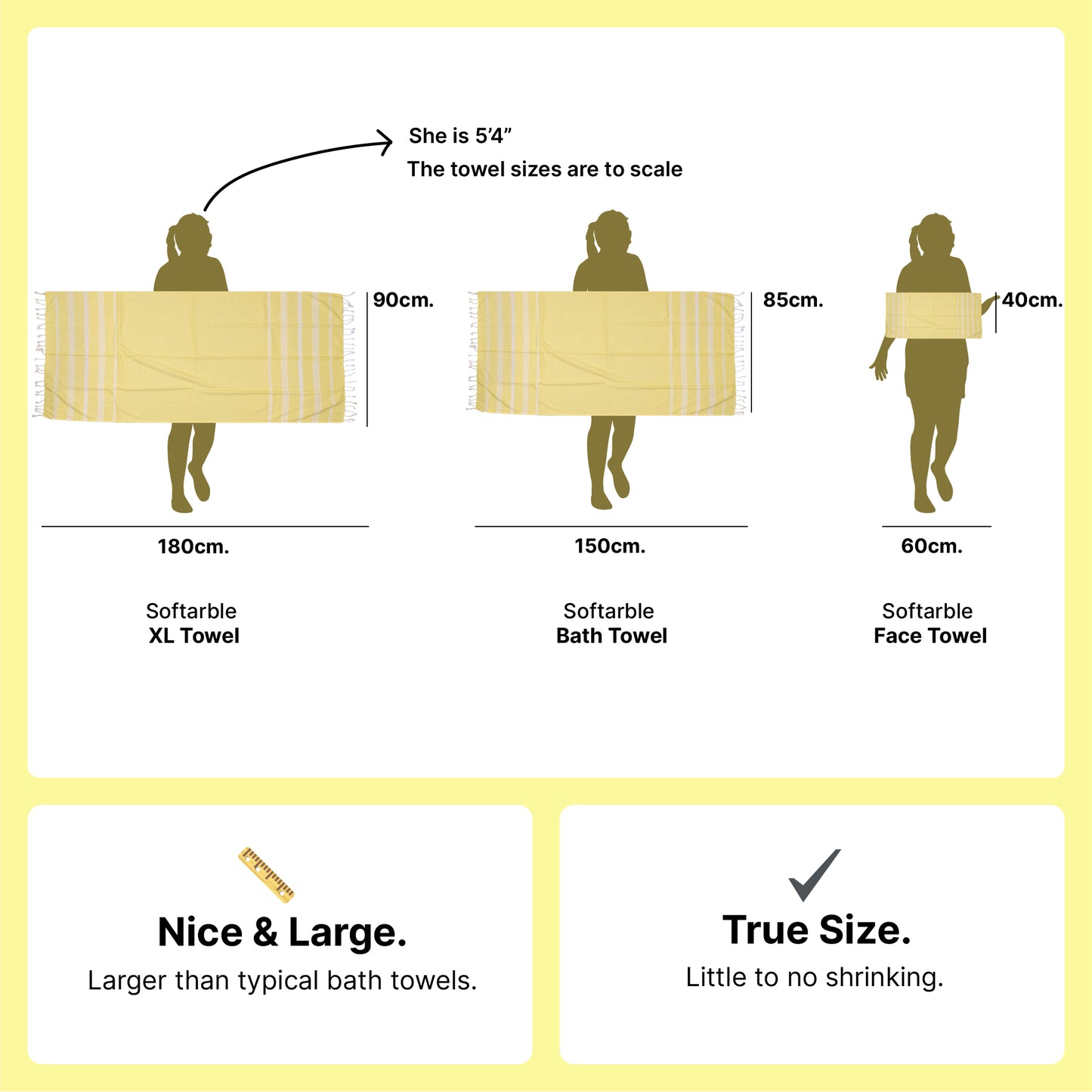 TRULY XL Bath Towel 6Ft X 3Ft, Sunshine Yellow