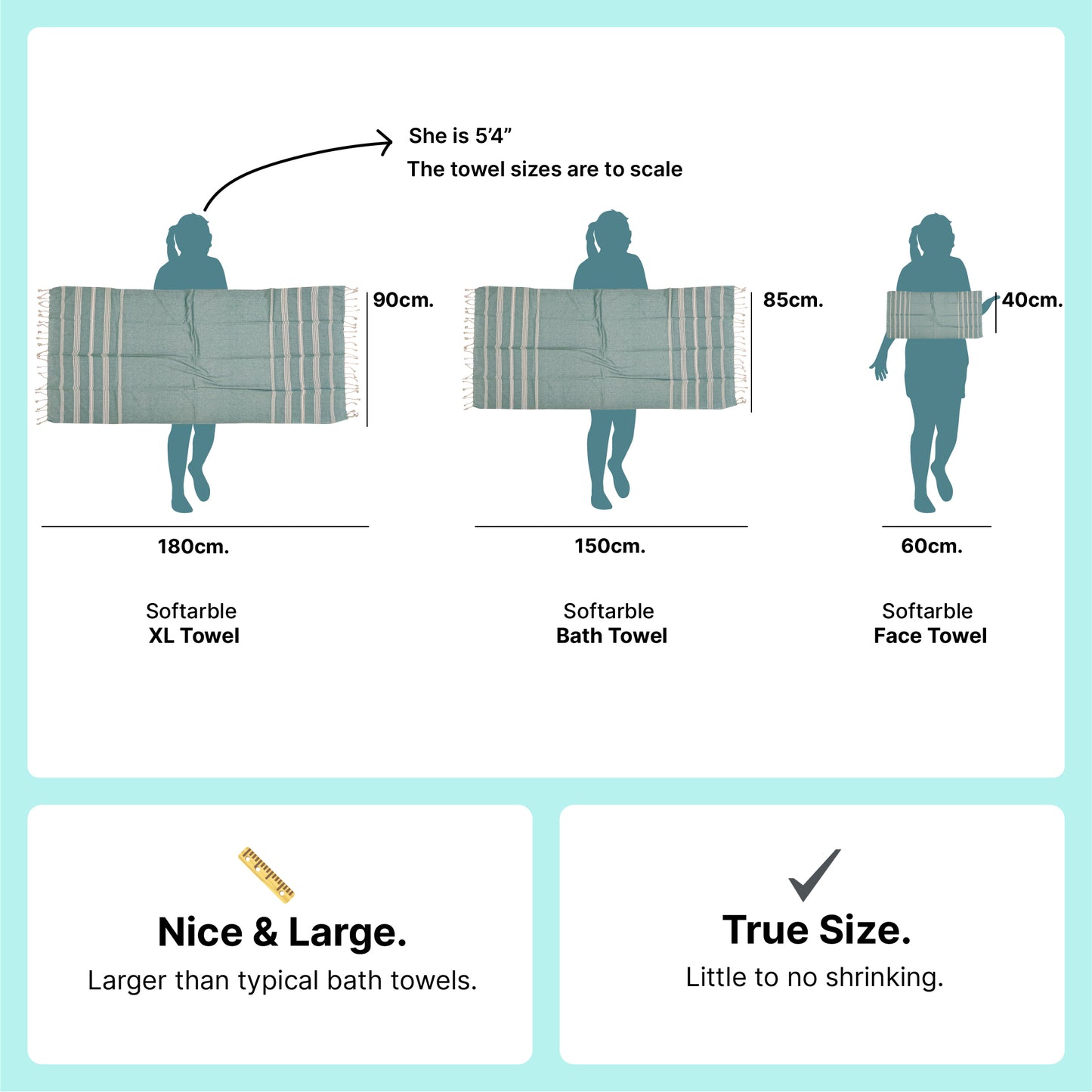 VIBRANT Hand Towels, 2 x 1.5 Ft, Yellow & Teal. Pack of 4