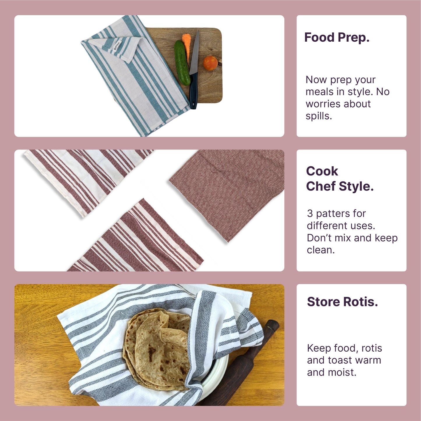 RIGHTSIZE Kitchen Towels, 2 x 1.5 Ft, Earth Crimson. Pack of 6