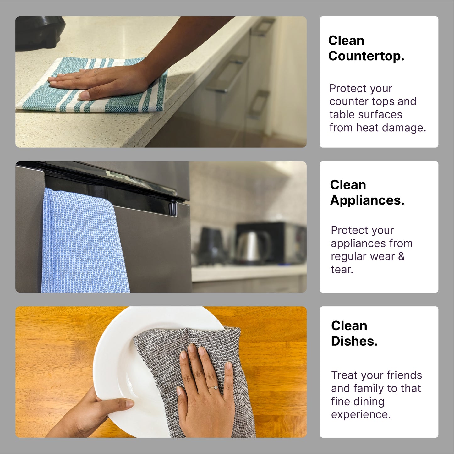 RIGHTSIZE Kitchen Towels, 2 x 1.5 Ft, Slate Grey. Pack of 6