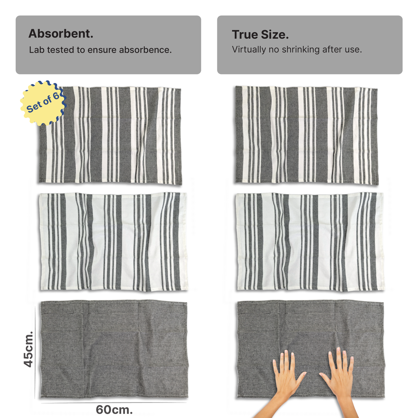 RIGHTSIZE Kitchen Towels, 2 x 1.5 Ft, Slate Grey. Pack of 6
