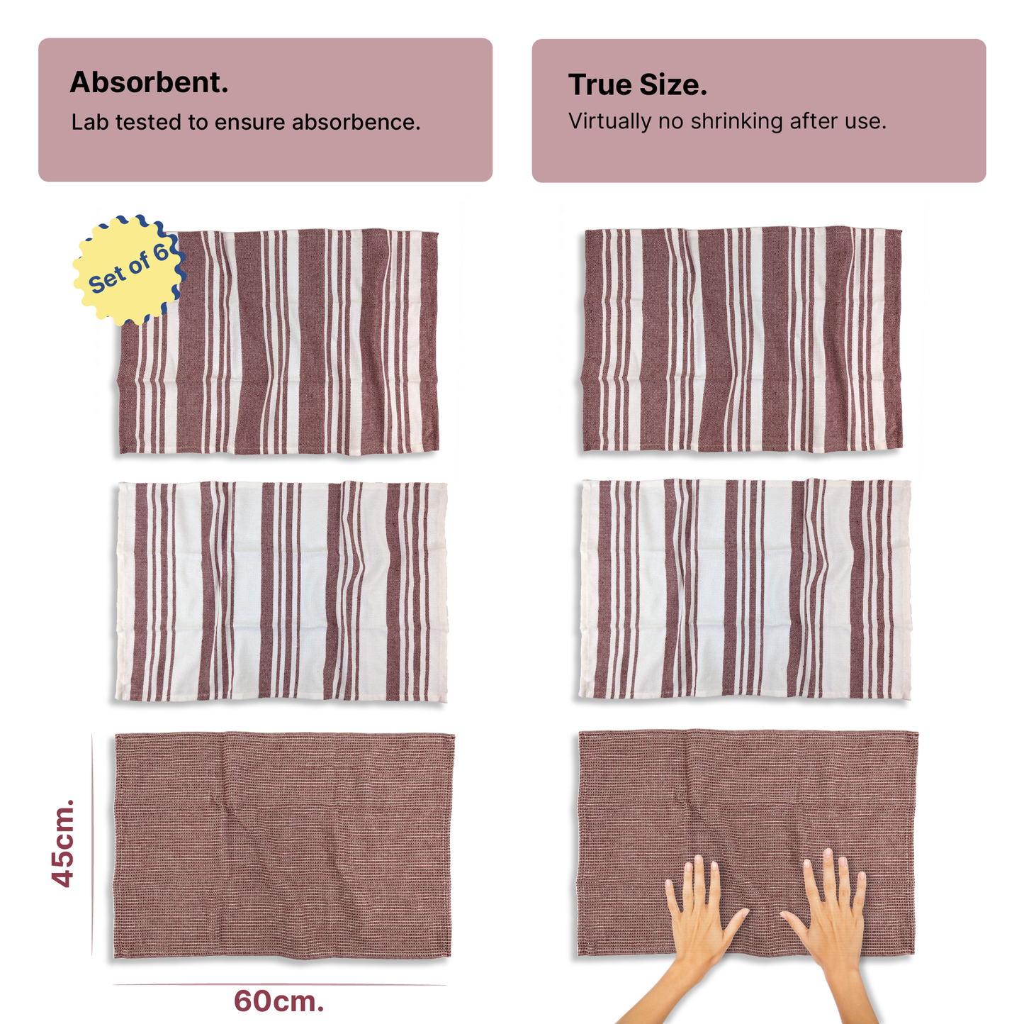 RIGHTSIZE Kitchen Towels, 2 x 1.5 Ft, Crimson & Grey. Pack of 12