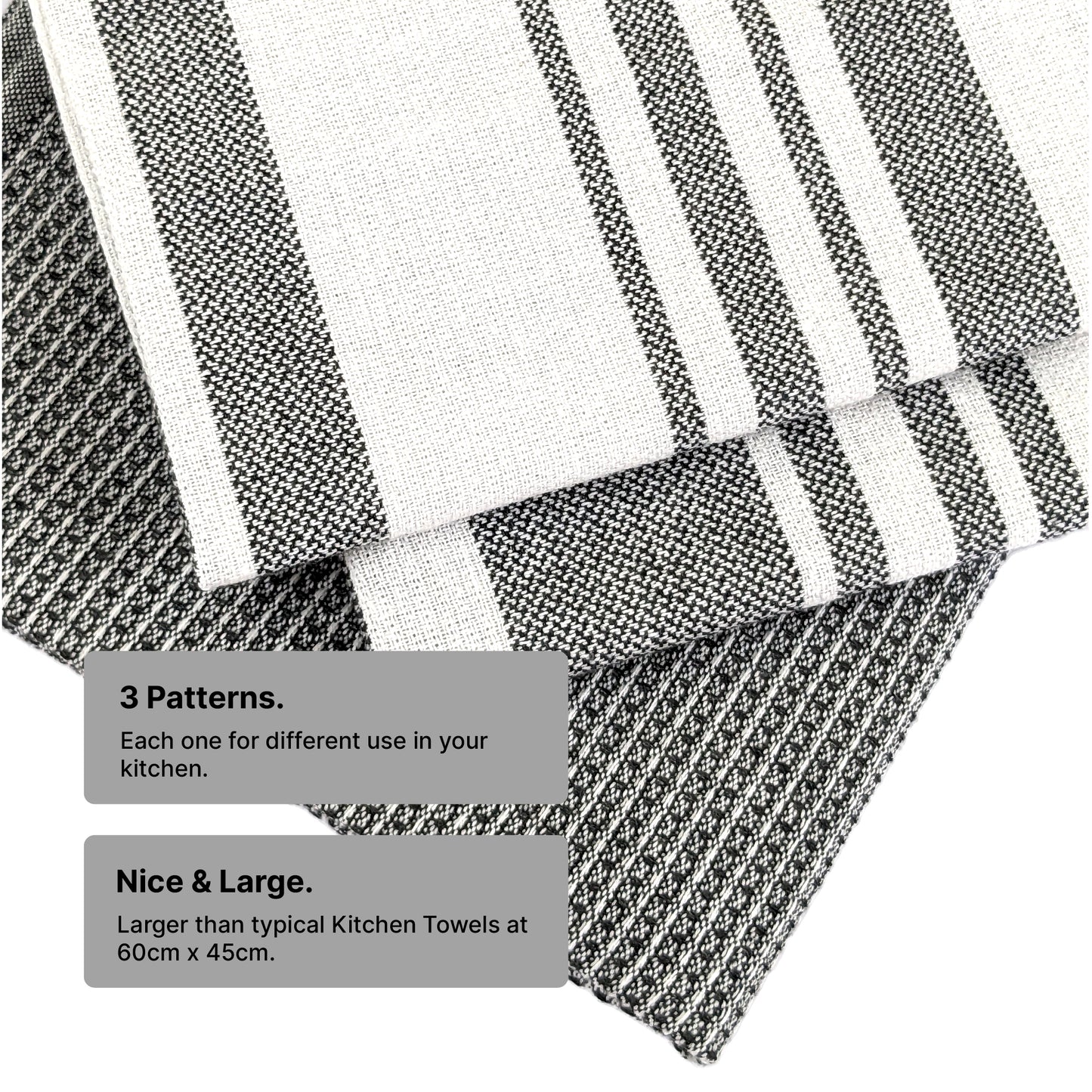RIGHTSIZE Kitchen Towels, 2 x 1.5 Ft, Slate Grey. Pack of 6