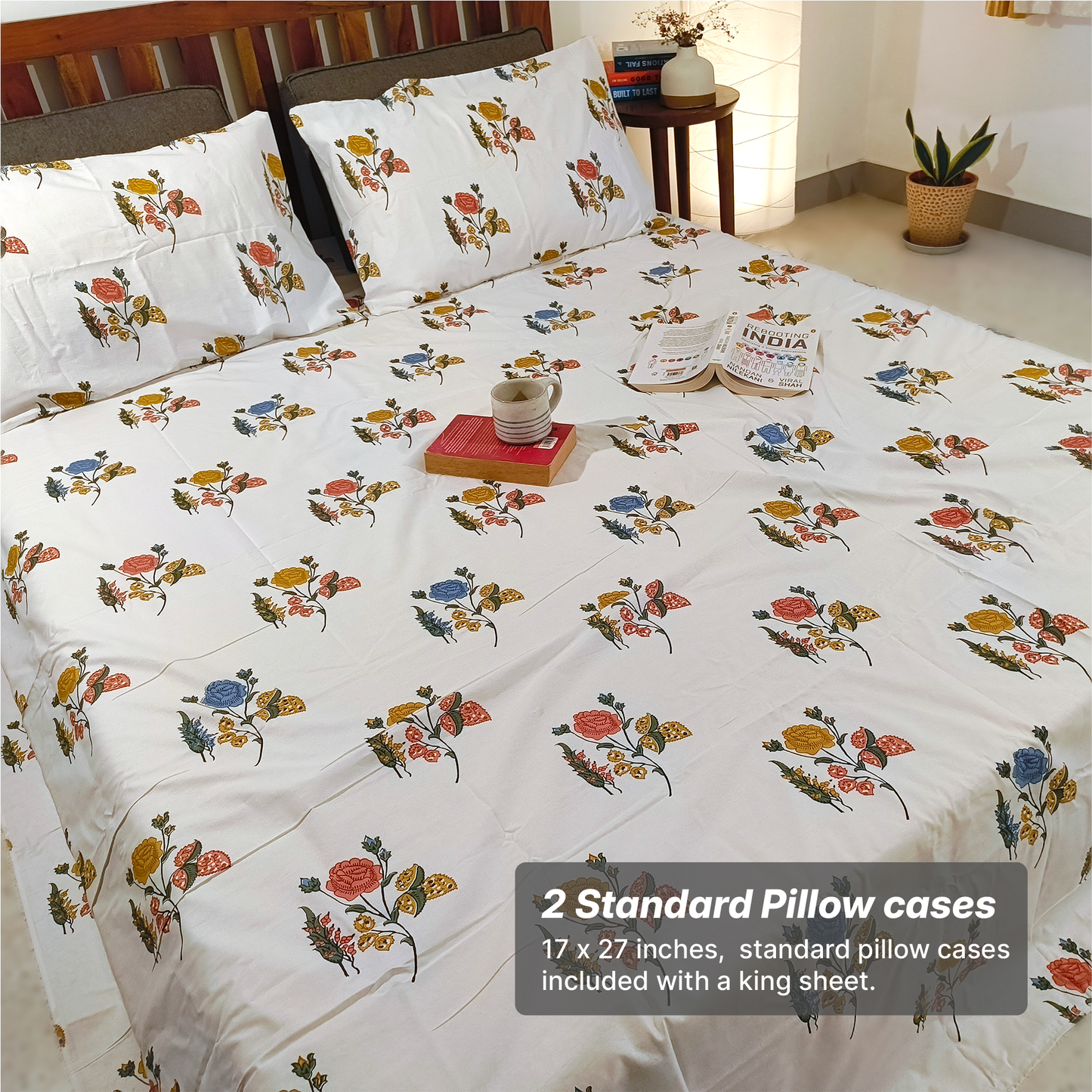 Koyna, Cotton Bedsheet – Orange Rose – 100% Cotton King Size (100 x 104 inches, 1.3kg)
