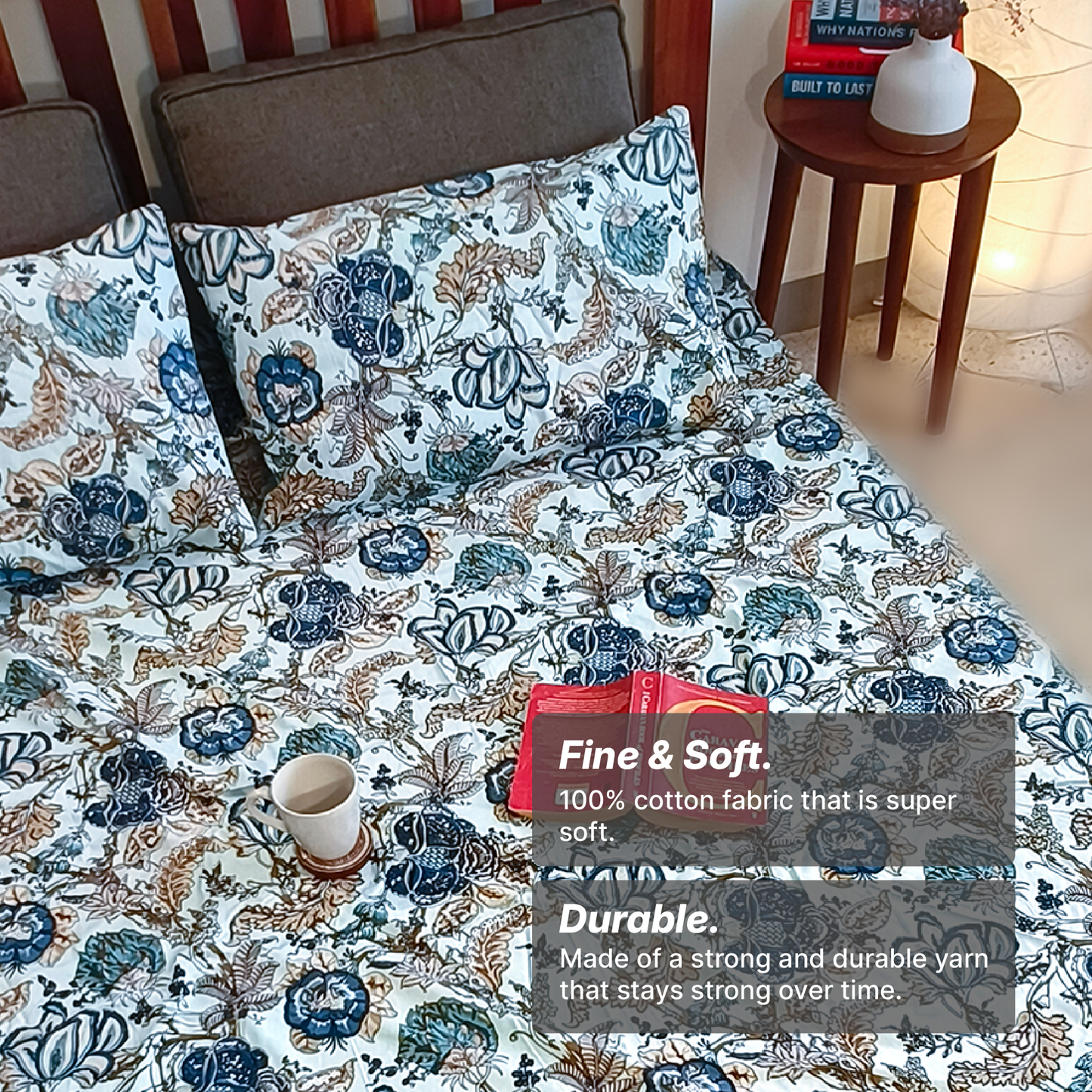 Lal Bagh, Cotton Bedsheet – Blue – 100% Cotton King Size (100 x 104 inches, 1.3kg)