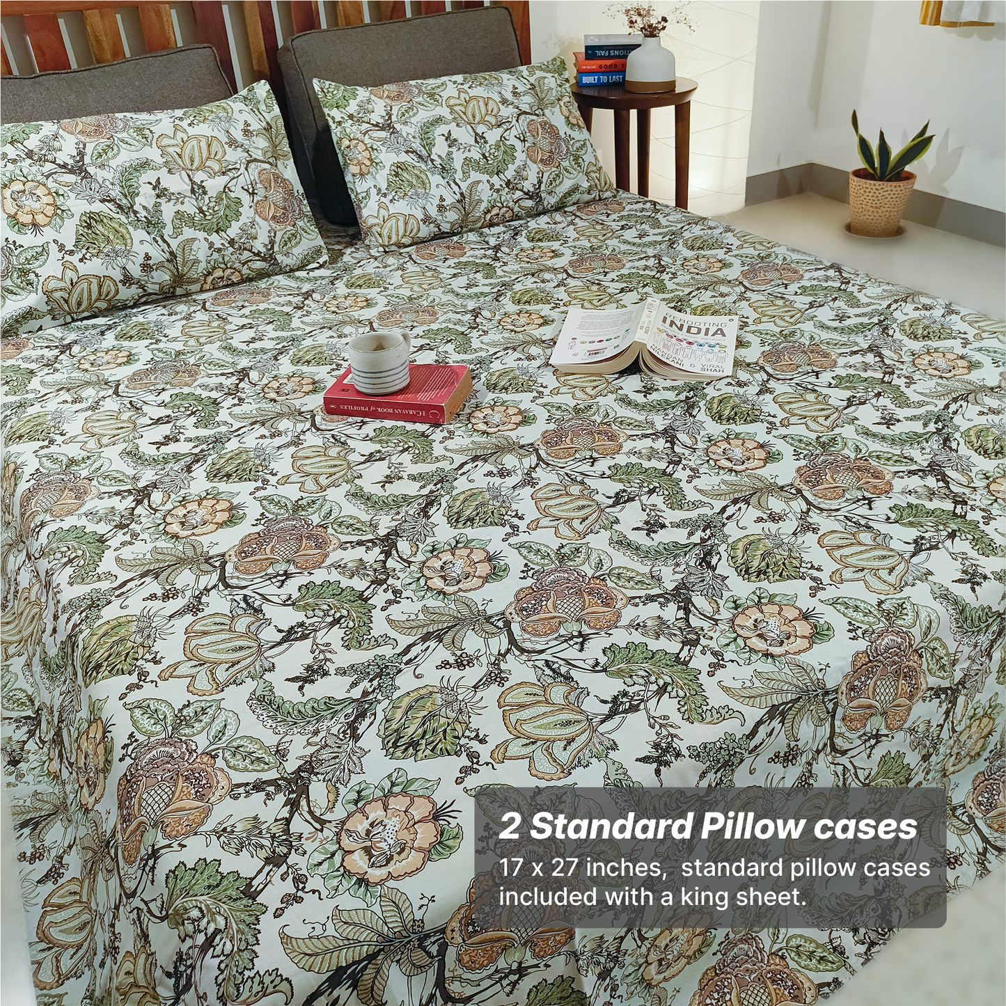 Lal Bagh, Cotton Bedsheet – Olive Green – 100% Cotton King Size (100 x 104 inches, 1.3kg)