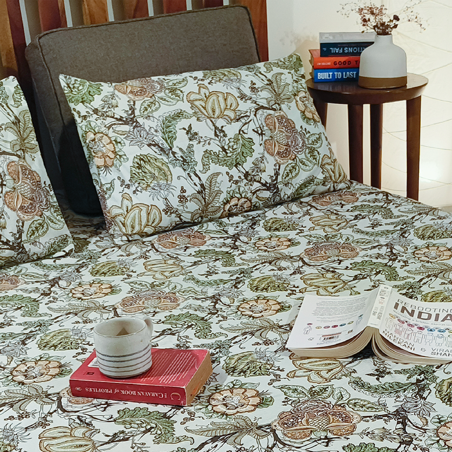 Lal Bagh, Cotton Bedsheet – Olive Green – 100% Cotton King Size (100 x 104 inches, 1.3kg)