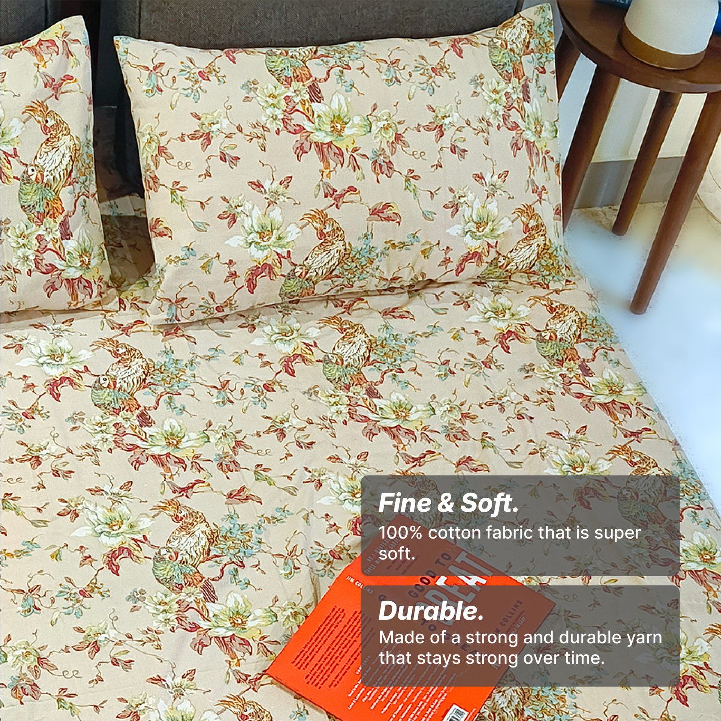 Neora, Cotton Bedsheet – Beige – 100% Cotton King Size (100 x 104 inches, 1.3kg)