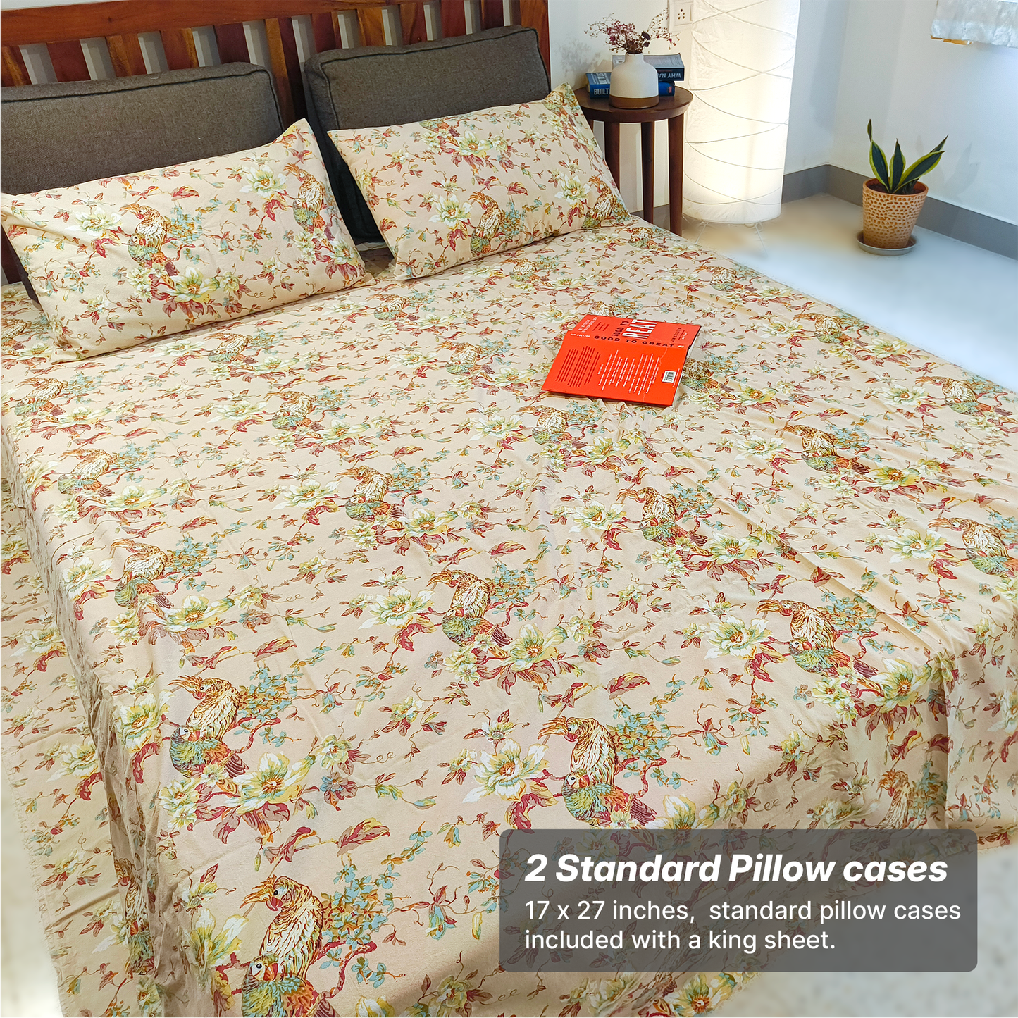 Neora, Cotton Bedsheet – Beige – 100% Cotton King Size (100 x 104 inches, 1.3kg)
