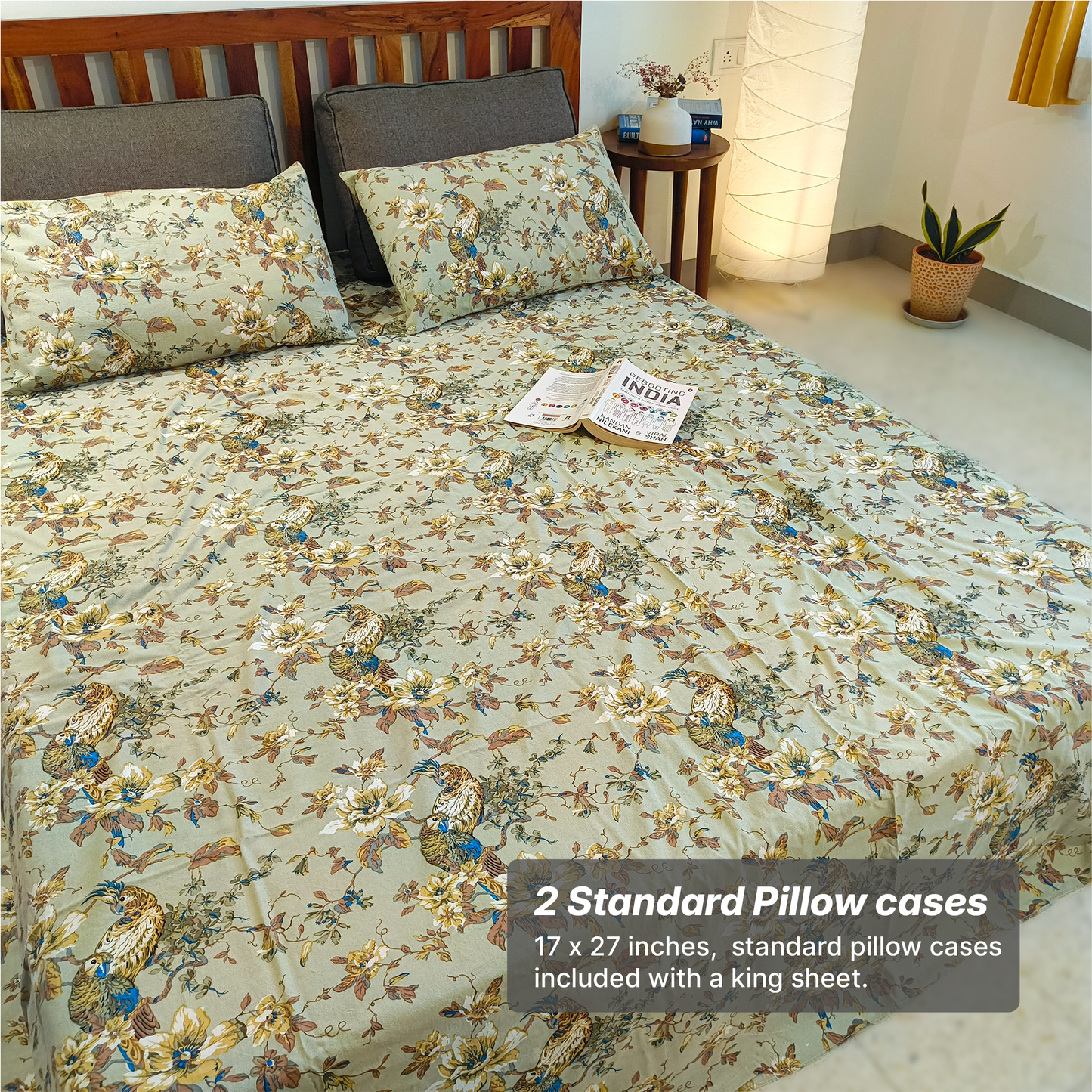 Neora, Cotton Bedsheet – Olive Green – 100% Cotton King Size (100 x 104 inches, 1.3kg)