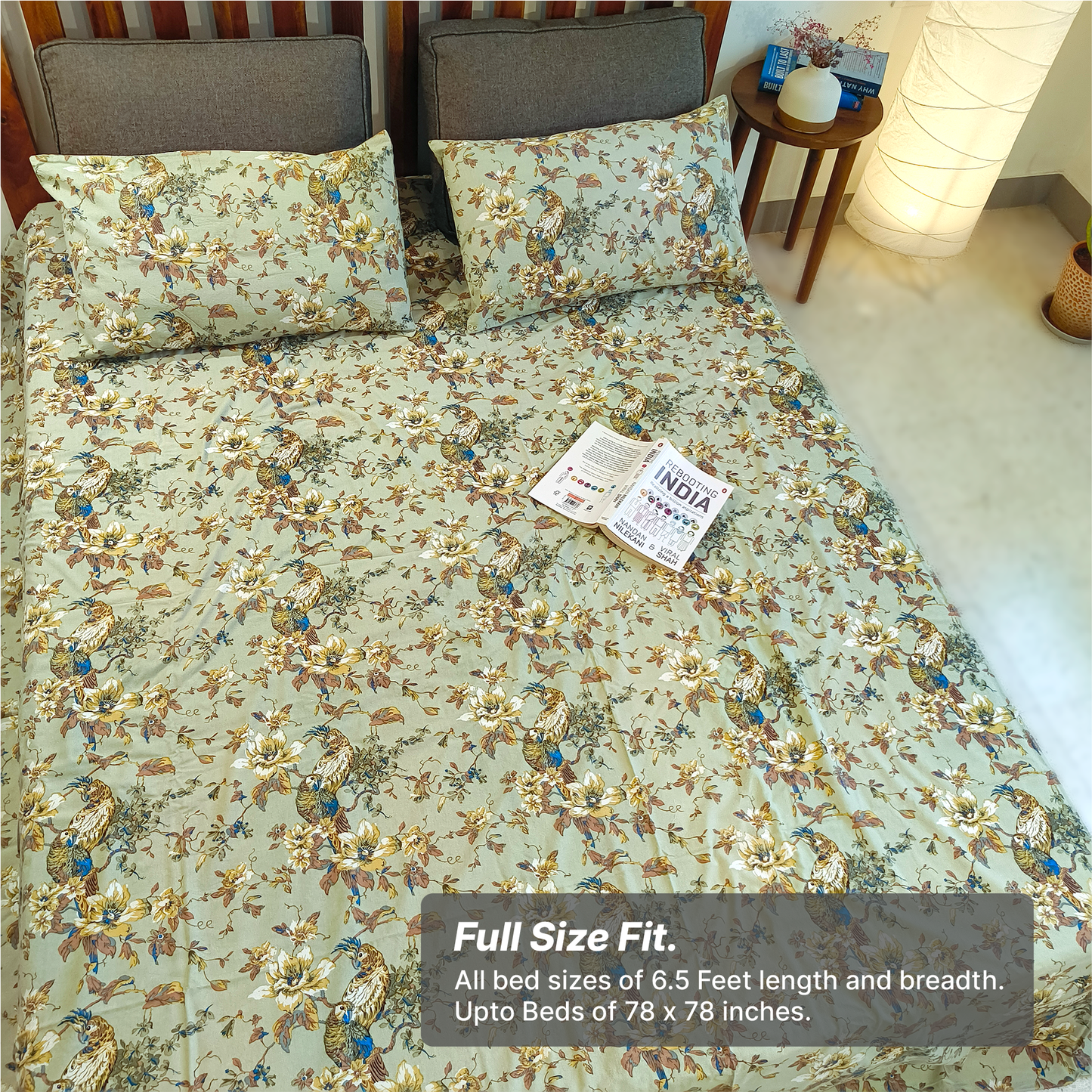 Neora, Cotton Bedsheet – Olive Green – 100% Cotton King Size (100 x 104 inches, 1.3kg)
