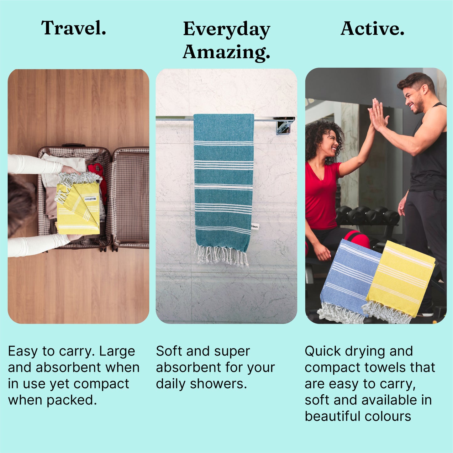 TRULY XL Bath Towels, 6 Ft x 3 Ft, Beige & Teal (Pack of 2)