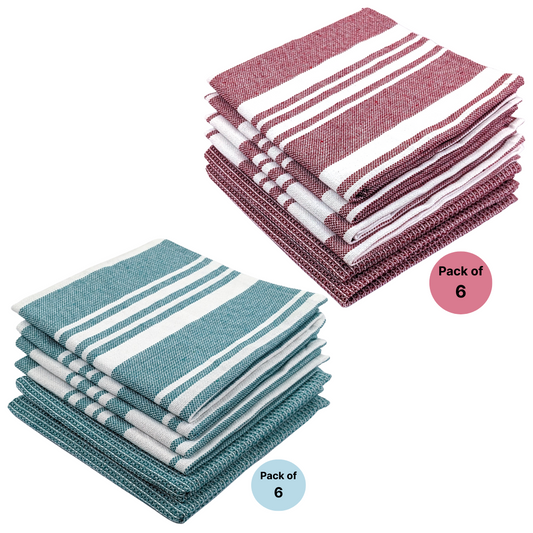 RIGHTSIZE Kitchen Towels, 2 x 1.5 Ft, Crimson & Teal. Pack of 12
