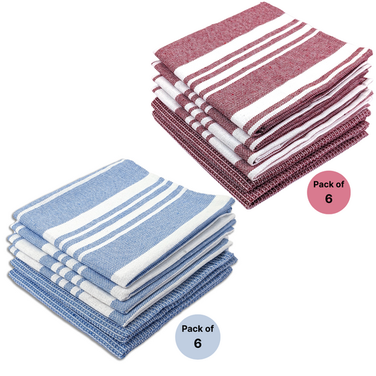 RIGHTSIZE Kitchen Towels, 2 x 1.5 Ft, Crimson & Blue. Pack of 12
