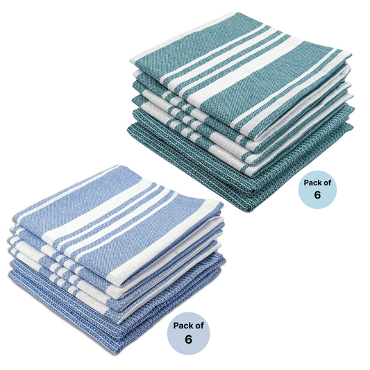 RIGHTSIZE Kitchen Towels, 2 x 1.5 Ft, Teal & Blue. Pack of 12