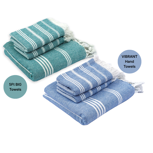The BIG Towel Bath & Hand Towel Set, Indihaus Blue & Teal, (Pack of 2+4)