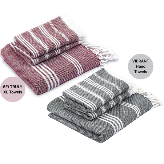 TRULY XL Bath & Hand Towel Set, Earthy Crimson & Slate Grey (Pack of 4+2)
