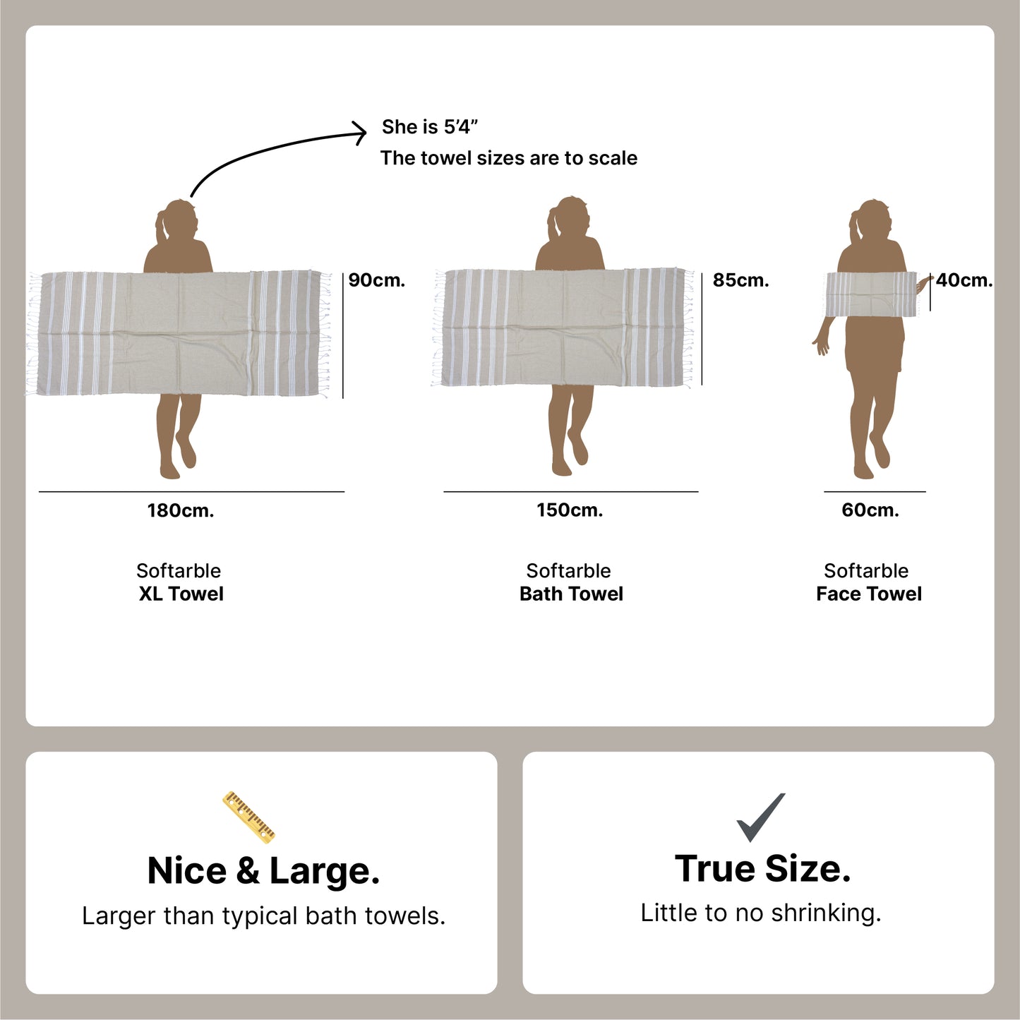 The BIG Towel, 5 x 2.8 Ft, Beige & Teal. Pack of 2