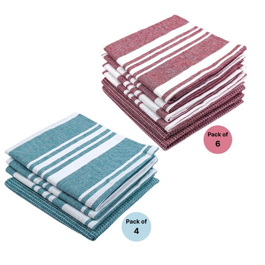 RIGHTSIZE Kitchen Towels, 2 x 1.5 Ft, Crimson & Teal. Pack of 10