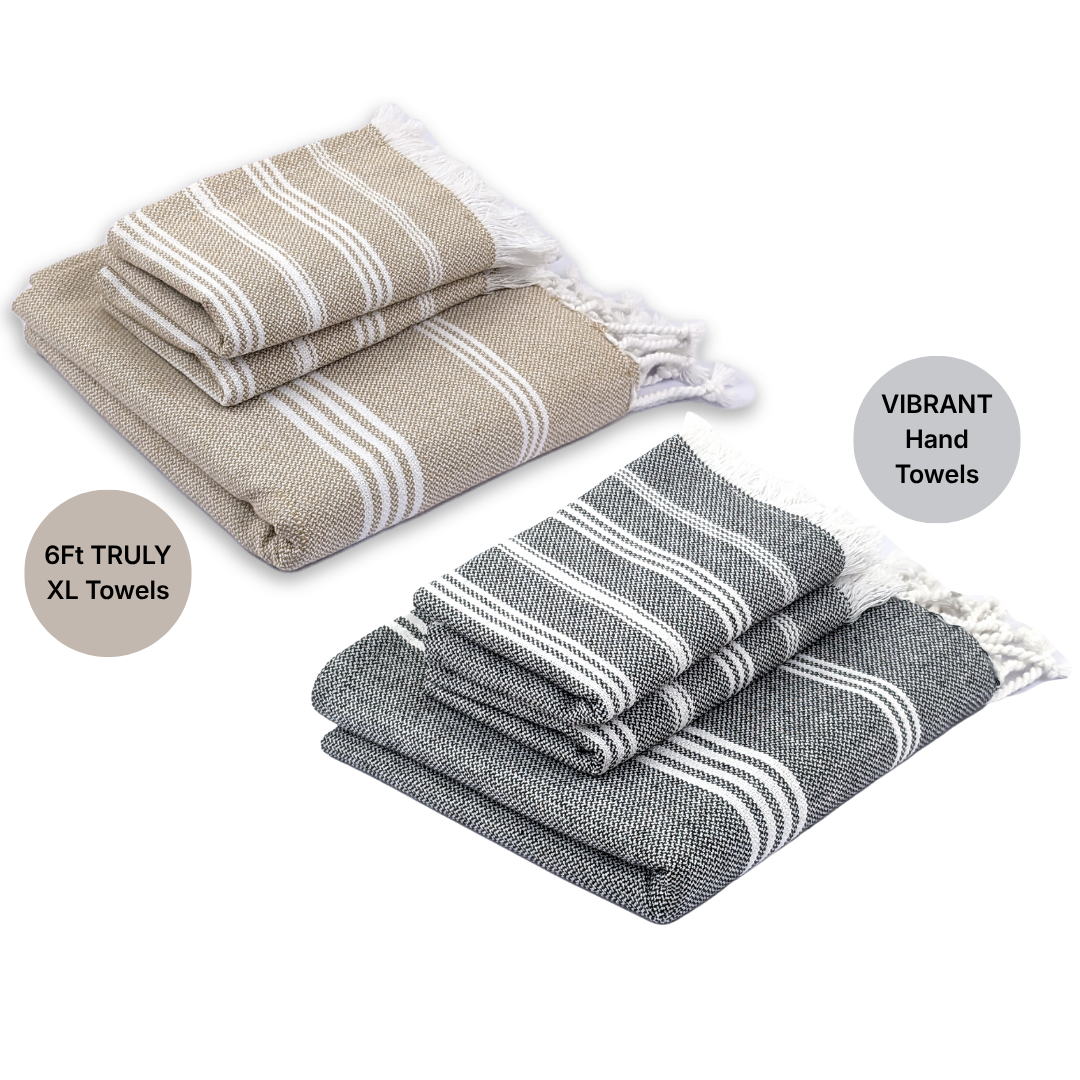 TRULY XL Bath & Hand Towel Set, Serene Beige & Slate Grey (Pack of 4+2)