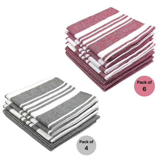 RIGHTSIZE Kitchen Towels, 2 x 1.5 Ft, Crimson & Grey. Pack of 10