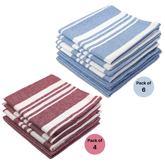 RIGHTSIZE Kitchen Towels, 2 x 1.5 Ft, Crimson & Blue. Pack of 10