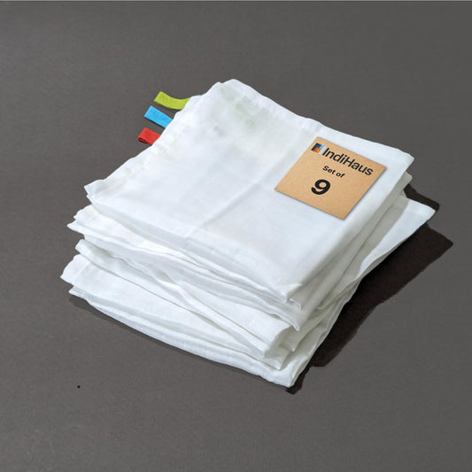 PureCott, Large Face Towel, 1.5 x 1.5 Ft, White. Pack of 9