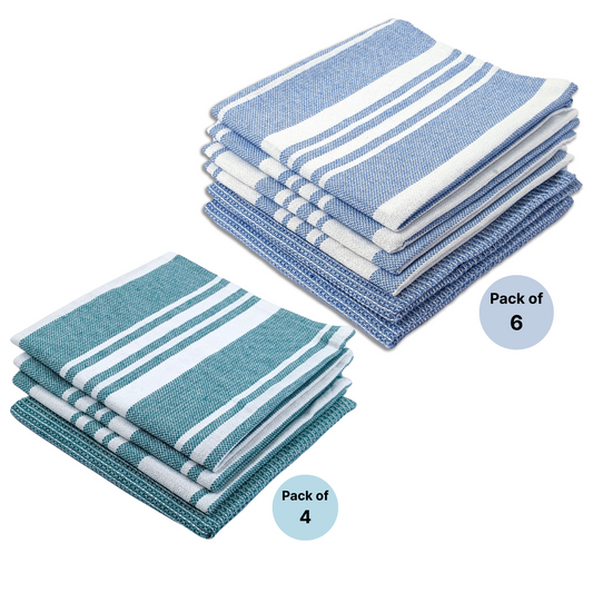RIGHTSIZE Kitchen Towels, 2 x 1.5 Ft, Teal & Blue. Pack of 10