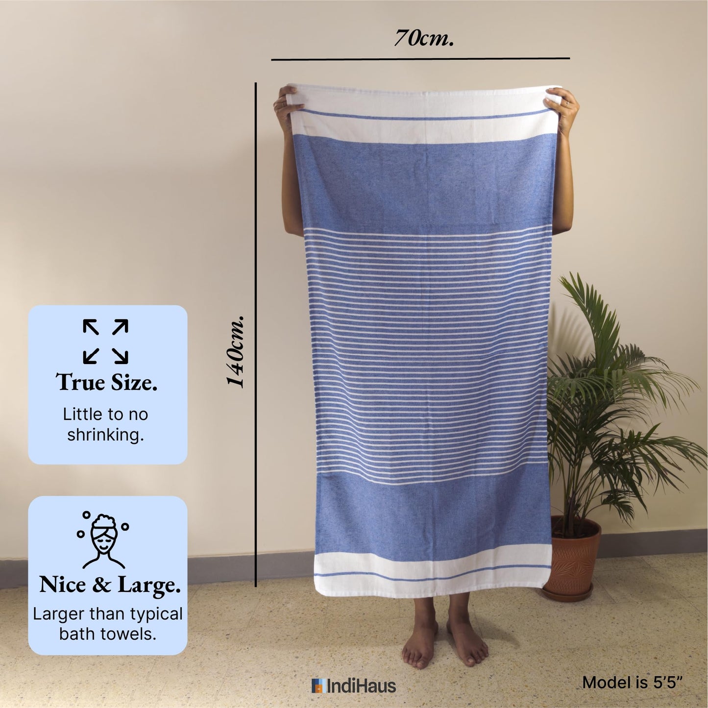 EVERYDAY Bath Towels, 4.5 x 2.5 Ft, Blue & Orange. Pack of 2