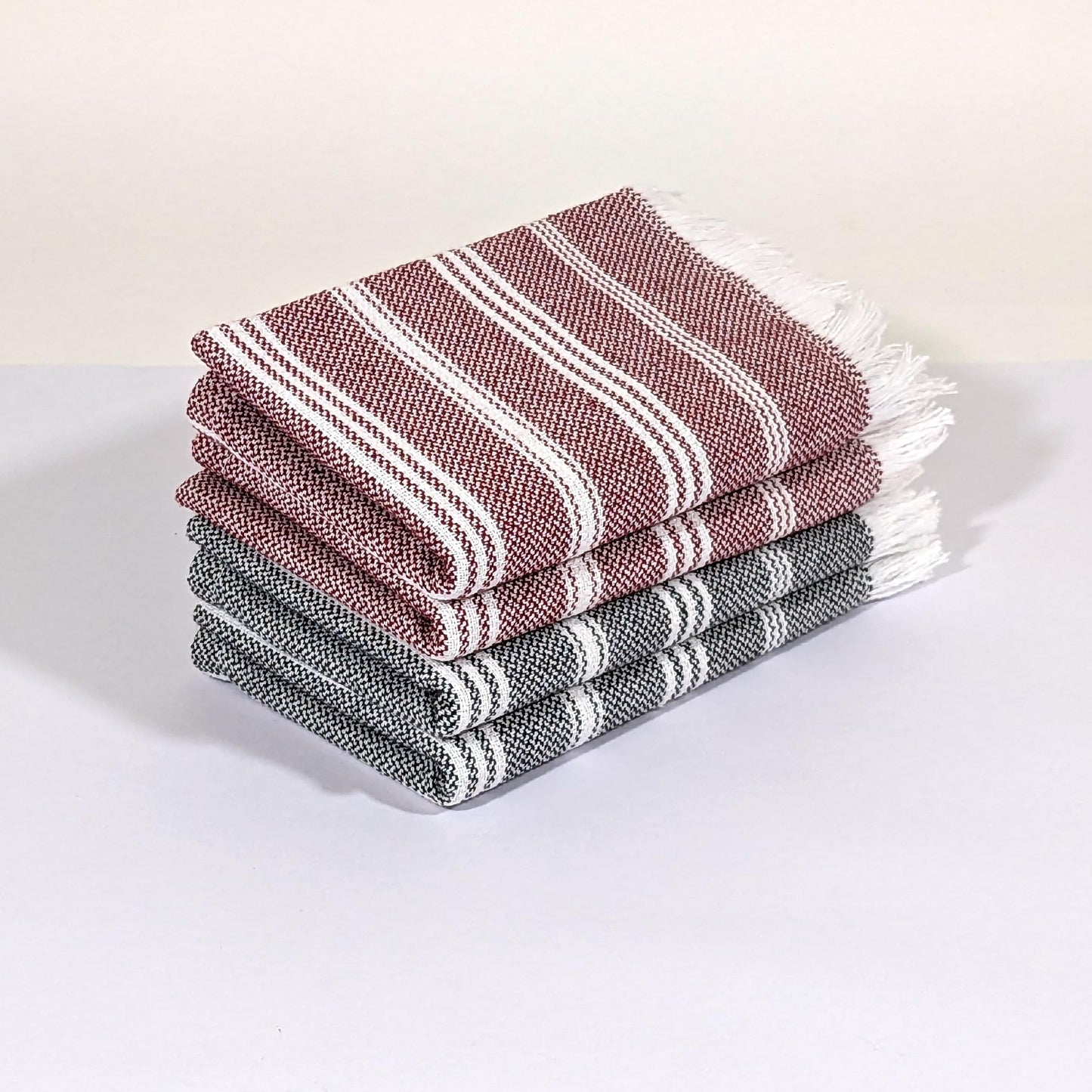 VIBRANT Hand Towels, 2 x 1.5 Ft, Crimson & Grey. Pack of 4
