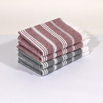 VIBRANT Hand Towels, 2 x 1.5 Ft, Crimson & Grey. Pack of 4