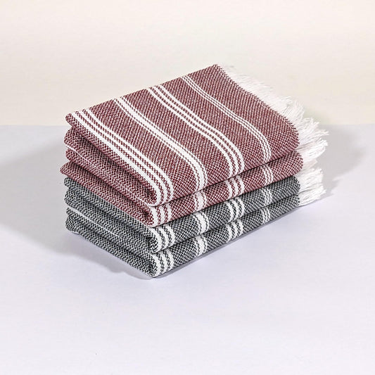 VIBRANT Hand Towels, 2 x 1.5 Ft, Crimson & Grey. Pack of 4