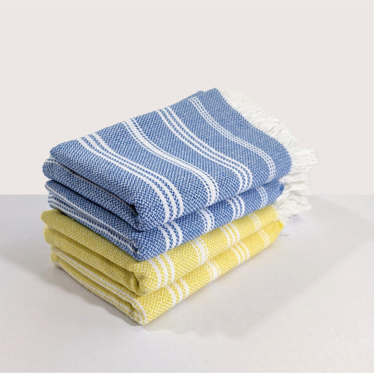 VIBRANT Hand Towels, 2 x 1.5 Ft, Blue & Yellow. Pack of 4