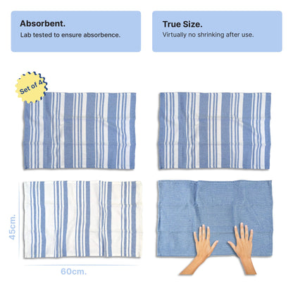 RIGHTSIZE Kitchen Towels, 2 x 1.5 Ft, Indihaus Blue. Pack of 4