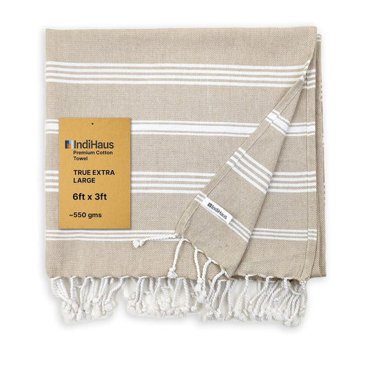 IndiHaus - Premium Extra Large Cotton Towel (6Ft X 3Ft) | Soft, Absorbent And Comfortable Towels For Bath Large Size | Quick Dry For Bath, Gym & Travel [ Serene Beige], 240 TC