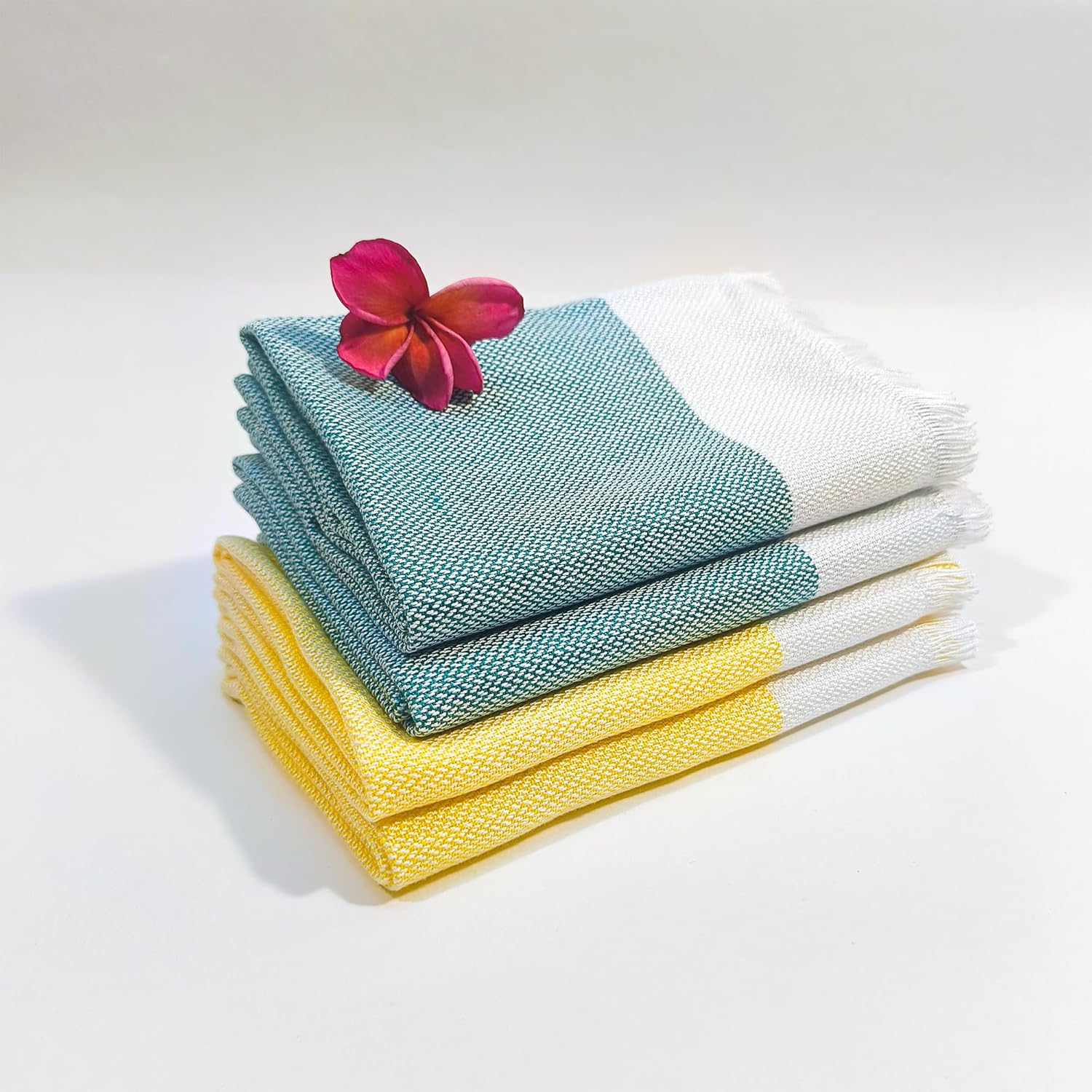 IndiHaus Bamboo Hand Towels, Super Soft and Absorbant, (4, Teal & Yellow)