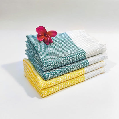 IndiHaus Bamboo Hand Towels, Super Soft and Absorbant, (4, Teal & Yellow)