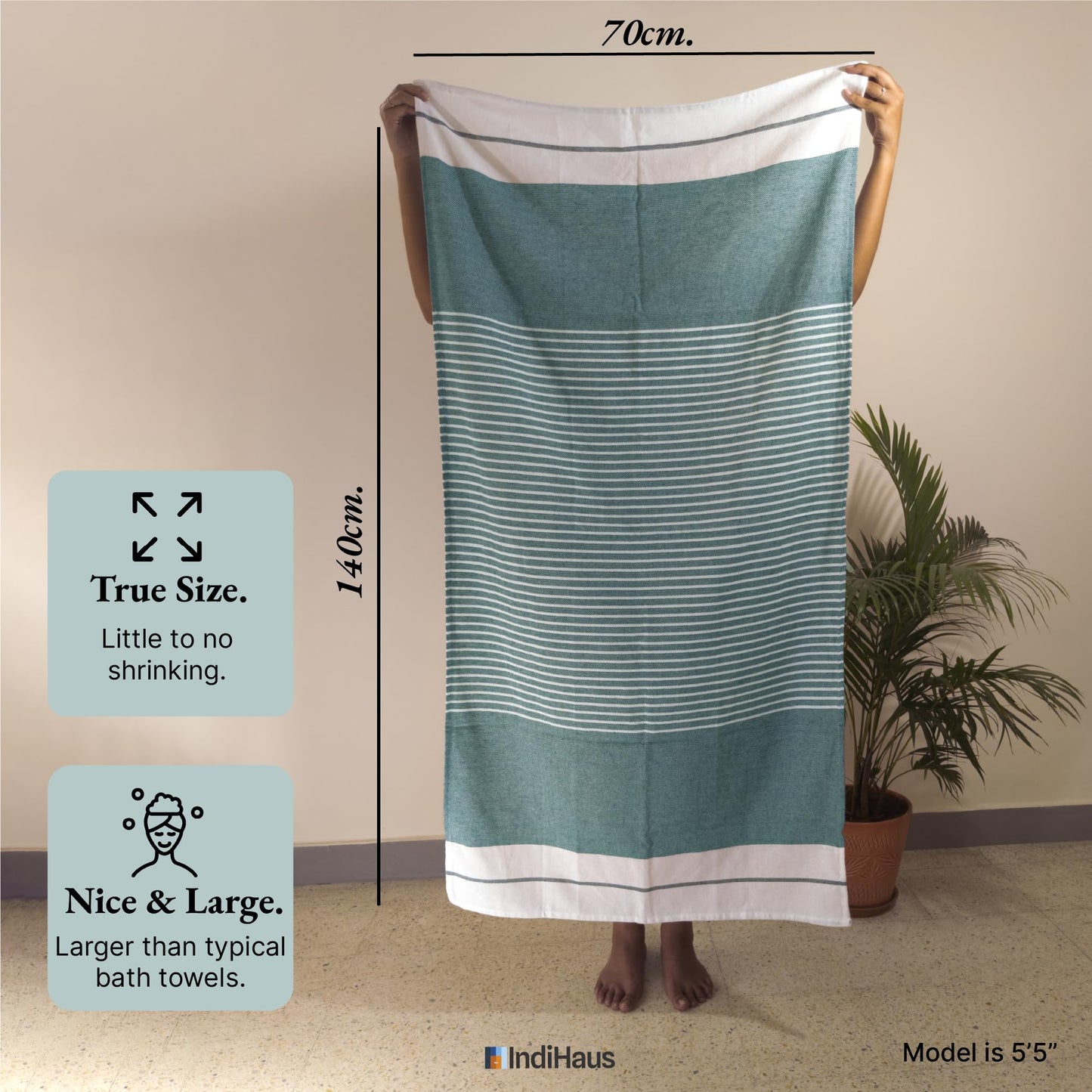 EVERYDAY Bath Towels, 4.5 x 2.5 Ft, Blue & Teal. Pack of 2