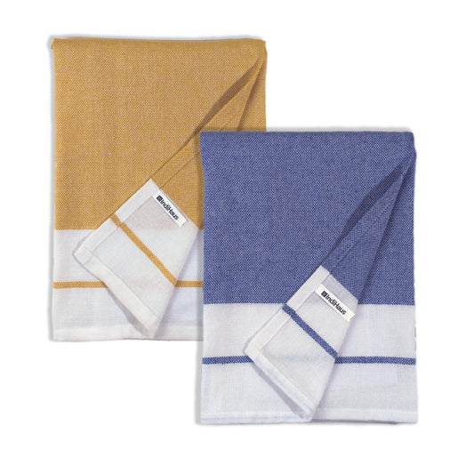 EVERYDAY Bath Towels, 4.5 x 2.5 Ft, Blue & Orange. Pack of 2