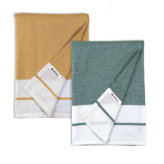 EVERYDAY Bath Towels, 4.5 x 2.5 Ft, Green & Orange. Pack of 2