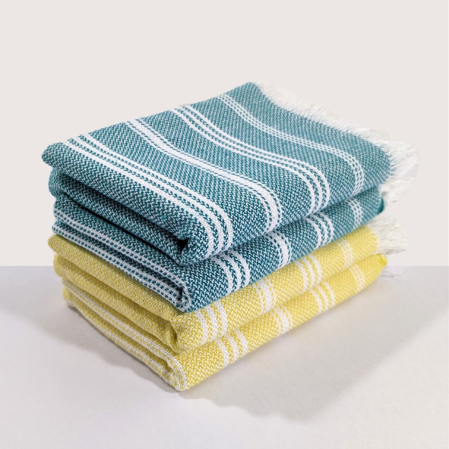 VIBRANT Hand Towels, 2 x 1.5 Ft, Yellow & Teal. Pack of 4